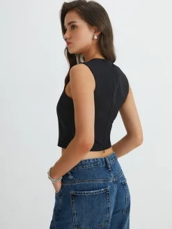 Solid Square Neck Pleated Tank Top