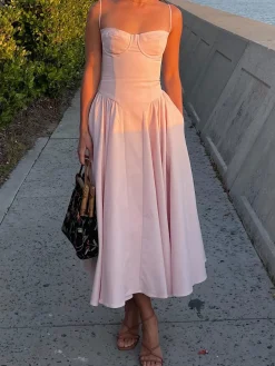 Solid Sweetheart Neckline Cami Midi Dress
