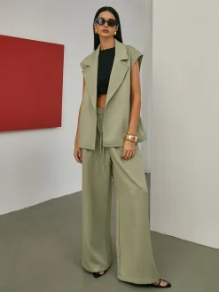 Solid Tailored Belted Vest