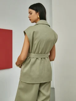 Solid Tailored Belted Vest