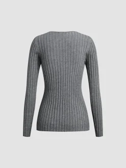 Solid Textured V-neck Knit Top