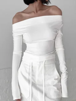 Solid Tied Open Back Long Sleeve Slinky Top