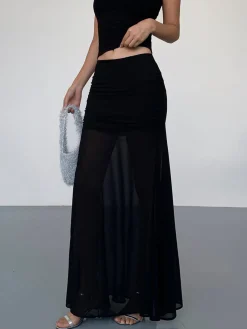 Solid Two Layer Maxi Skirt