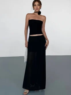 Solid Two Layer Maxi Skirt