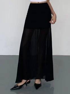 Solid Two Layer Maxi Skirt
