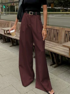 Solid Wide Leg Pants Without Belt