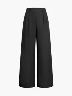 Solid Wide Leg Pants Without Belt