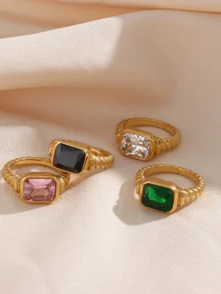 Spiral Stainless Gemstone Ring