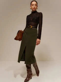 Split Front Corduroy Skirt Without Belt