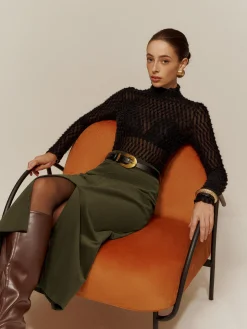 Split Front Corduroy Skirt Without Belt