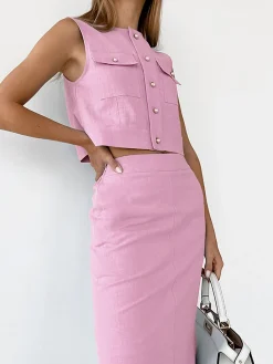Split Pockets Sleeveless Skirt Set