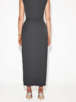 Split-front Solid Midi Skirt