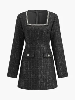 Square Neck Beaded Short Dress
