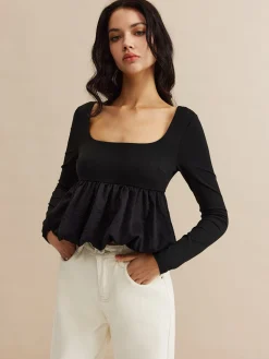 Square Neck Bud Waist Blouse