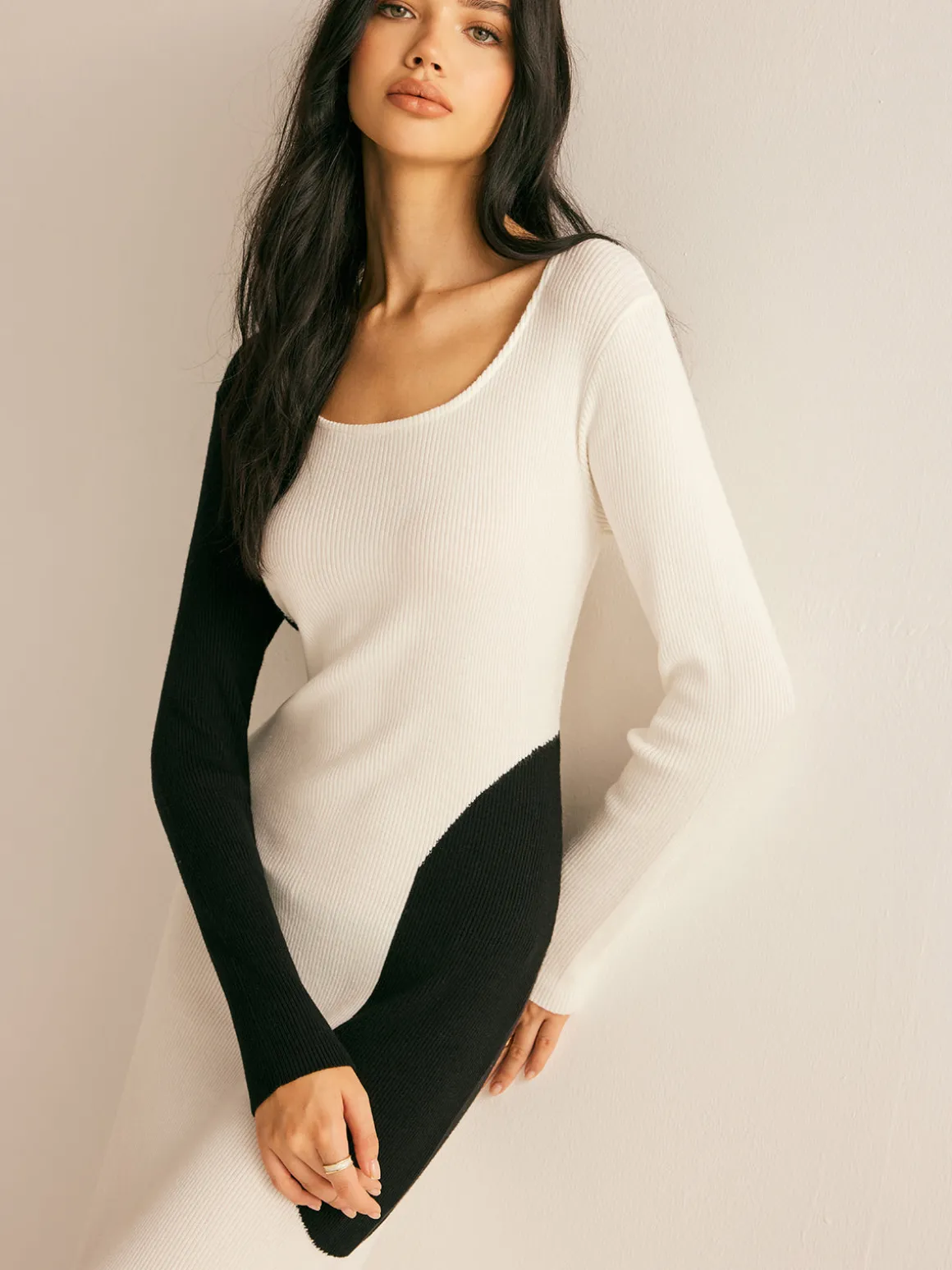 Square Neck Color Block Sweater Dress