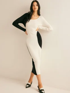 Square Neck Color Block Sweater Dress