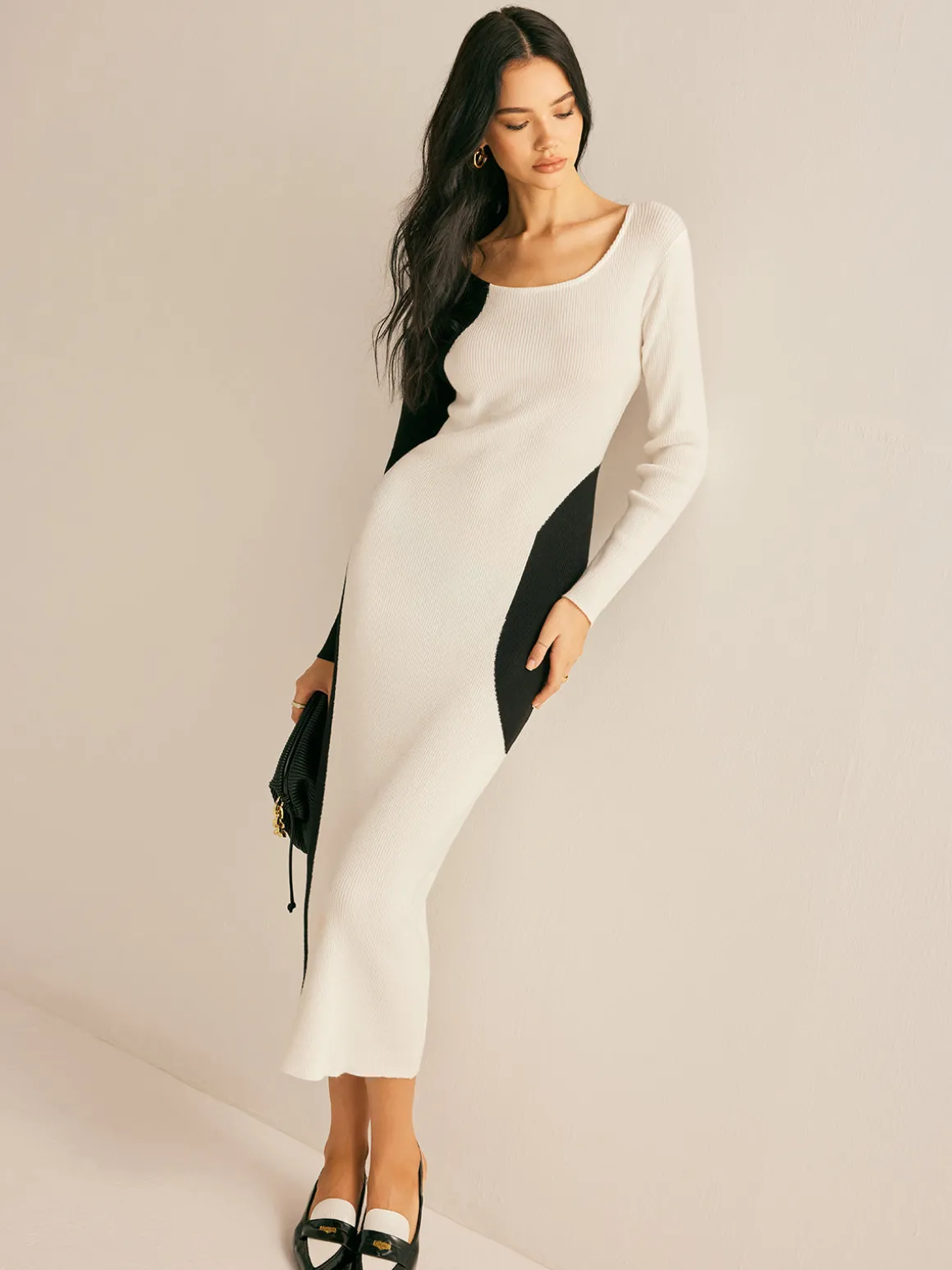 Square Neck Color Block Sweater Dress