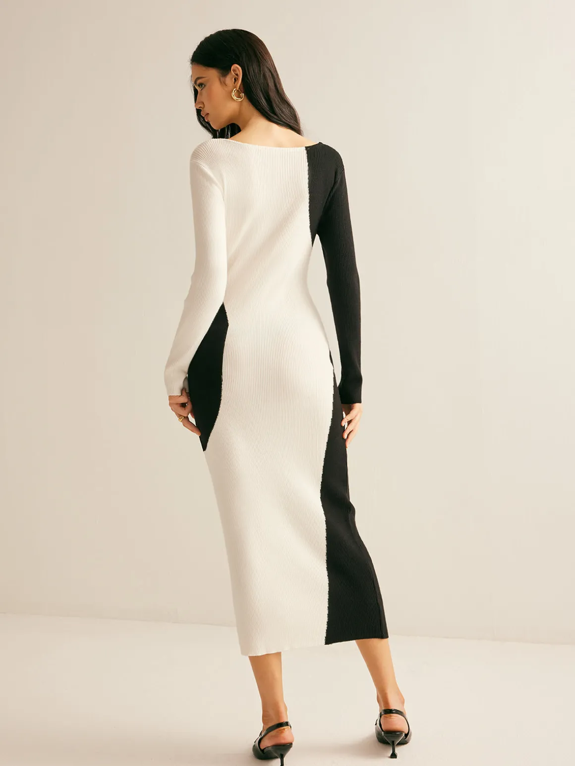 Square Neck Color Block Sweater Dress