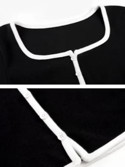 Square Neck Contrast Trim Long Sleeve Knit Shirt