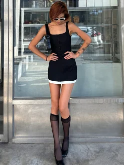 Square Neck Contrast Trim Dress