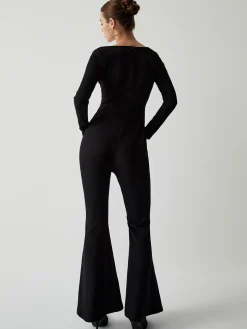 Square Neck Long Sleeve Flare Jumpsuit