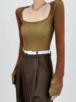 Square Neck Ombre Knit Top