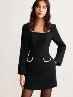 Square Neck Pearl Beaded Dress