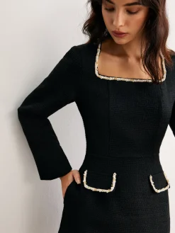 Square Neck Pearl Beaded Dress