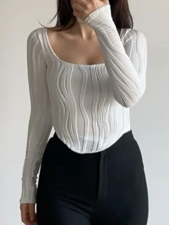 Square Neck Piping Crop T-Shirt