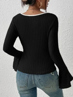Square Neck Ruffle-Cuff Slim Top