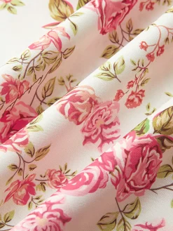 Square Neck Zipper Floral Dress
