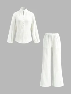 Stand Collar Bishop Sleeve Pants Set