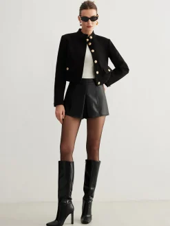 Stand Collar Button Tweed Short Jacket