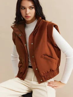Stand Collar Button Warm Vest