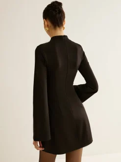 Stand Collar Cinched Short Dress