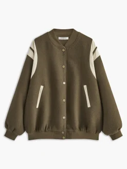 Stand Collar Contrast Trim Pockets Jacket