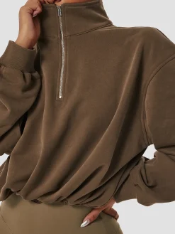 Stand Collar Drawstring & Zipper Sweatshirt