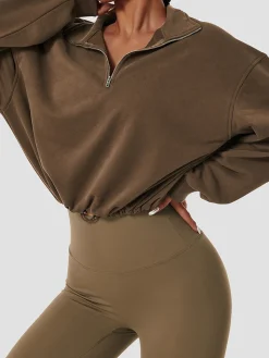 Stand Collar Drawstring & Zipper Sweatshirt
