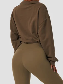 Stand Collar Drawstring & Zipper Sweatshirt