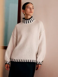 Stand Collar Embroidered Trim Sweater
