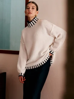 Stand Collar Embroidered Trim Sweater