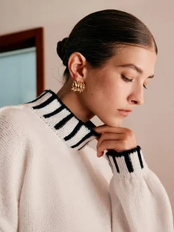 Stand Collar Embroidered Trim Sweater