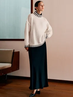 Stand Collar Embroidered Trim Sweater