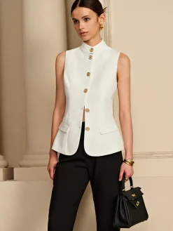Stand Collar Golden Button Vest