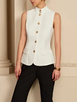 Stand Collar Golden Button Vest