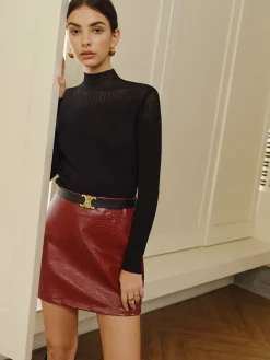 Stand Collar Panel Knit Top