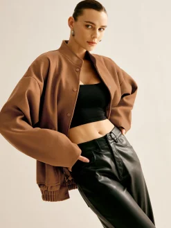 Stand Collar Plain Button Jacket