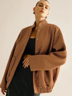 Stand Collar Plain Button Jacket