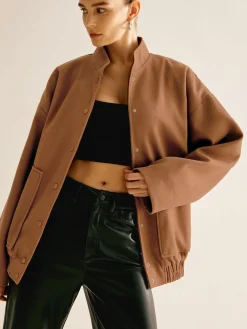 Stand Collar Plain Button Jacket