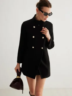 Stand Collar Plain Button Blazer